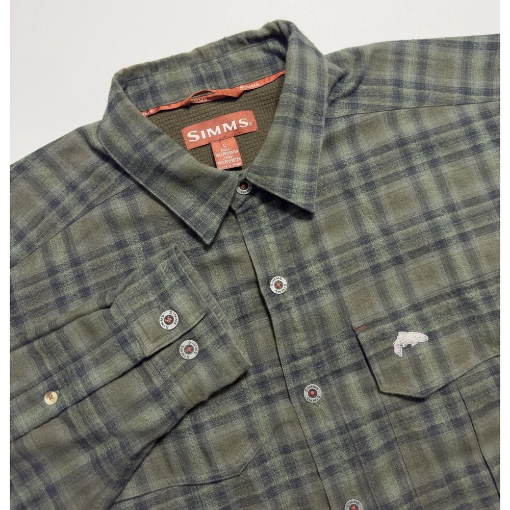 Simms ColdWeather Men's Waffle Fleece Lined Button Up Shirt Shacket Plaid Sz L
